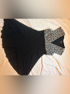 connected apparel Black Maxi Dress with Leopard-Print Bodice